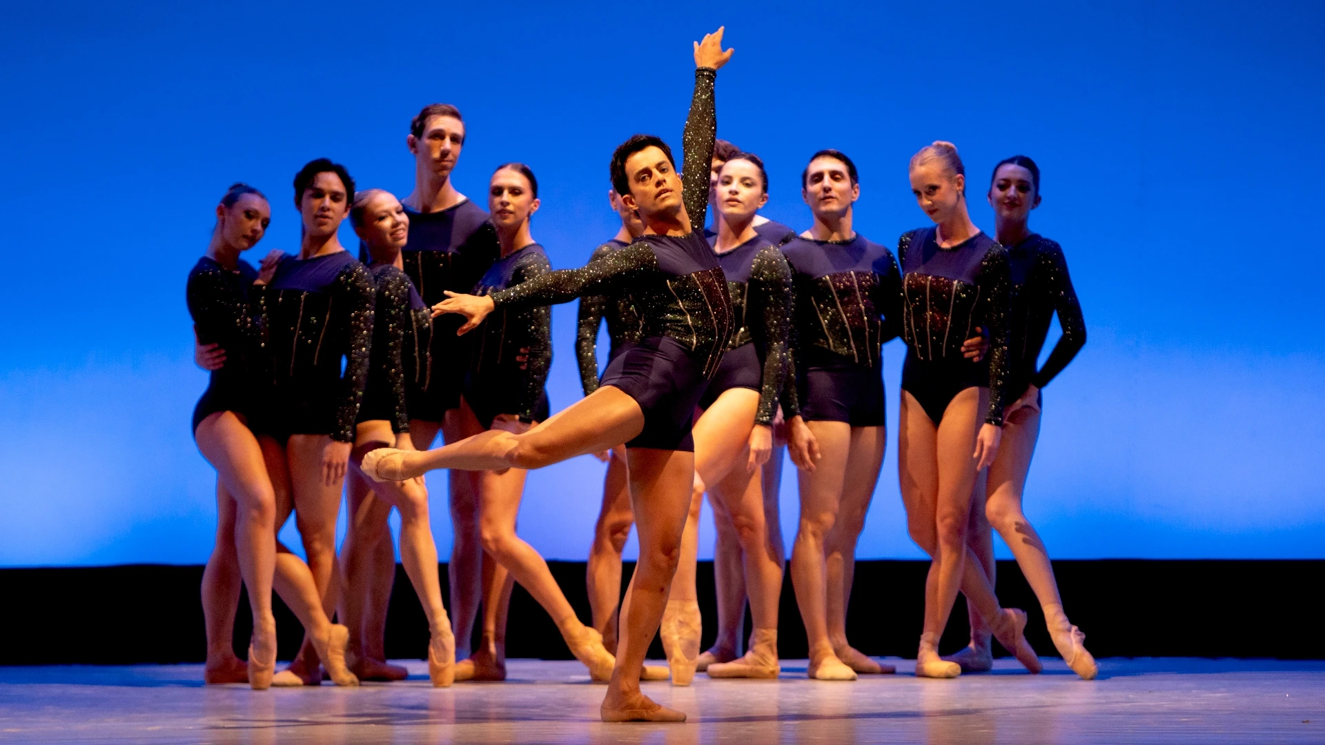 Lucas Ataide with the corps de ballet in Geoffrey Gonzalez's "Rhapsody in Blue" performed by City Ballet of San Diego