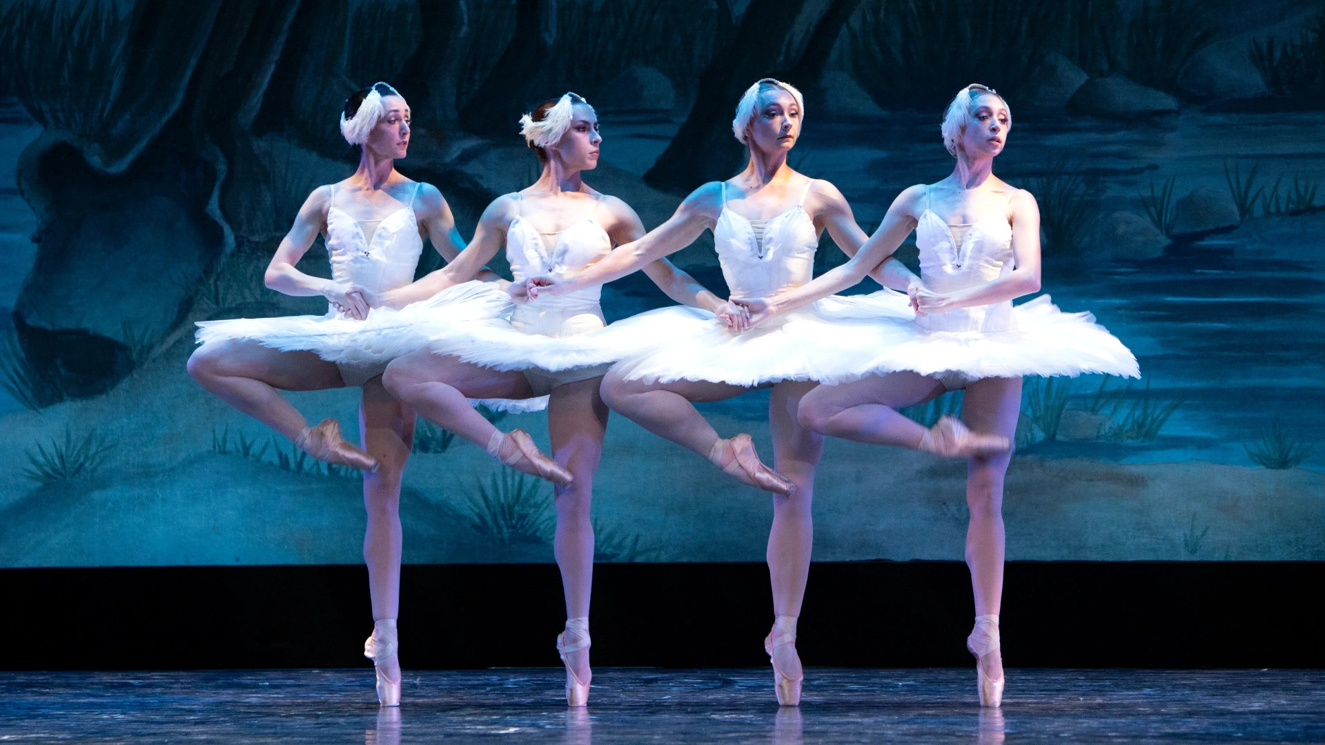 The pas de quatre "Four Swans" or "Dance of the Cygnets" from Act II of Elizabeth Wistrich's "Swan Lake" performed by City Ballet of San Diego